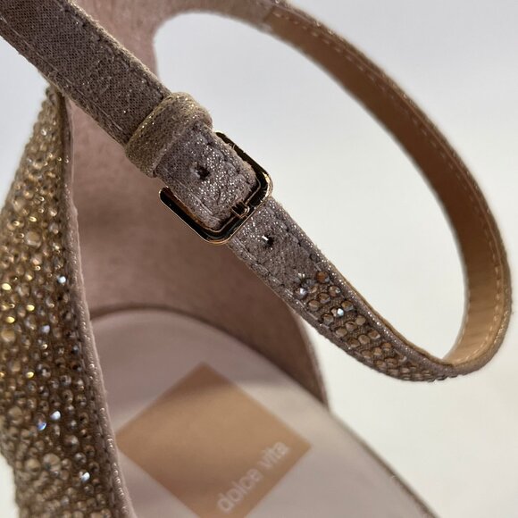 Dolce Vita Pandro Crystal Platform Heels Size 10 Light Gold Open Toe Sandals - Picture 9 of 16
